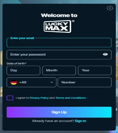 Luckymax Registration